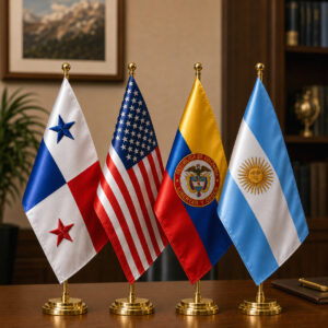 Set de banderas bordadas de escritorio de Panamá, Estados Unidos y otros países