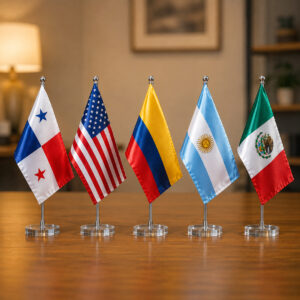 Set de banderas de países para eventos, incluyendo Panamá, Colombia y otras naciones